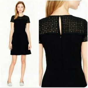 J. Crew Black Stretch Eyelet Short Sleeve Dress, Size 0